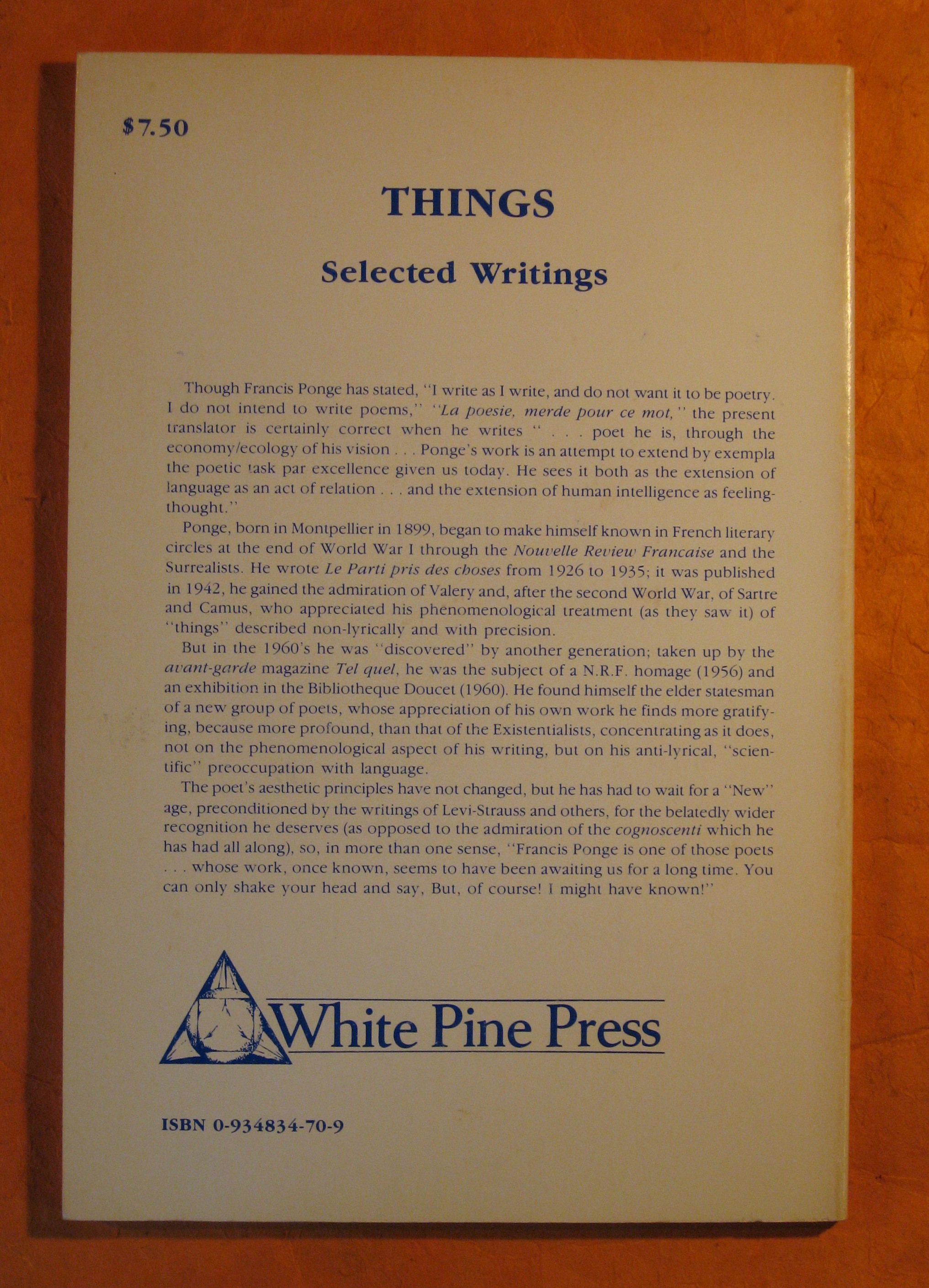 Things: Selected Writings of Francis Ponge